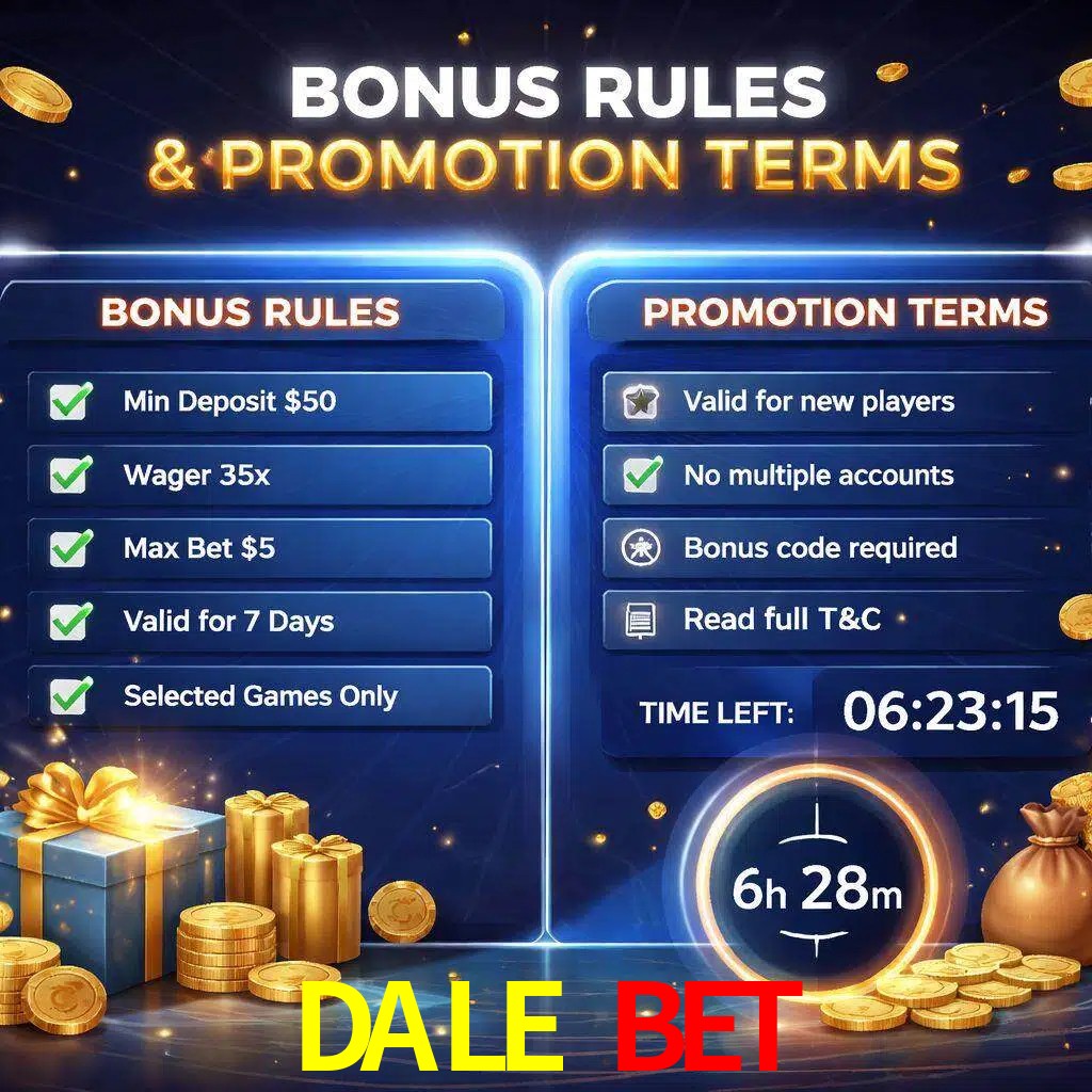 Reglas de promoción DALE BET y condiciones de bonos explicadas visualmente